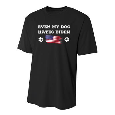 Even My Dog Hates Biden Conservative Anti Liberal US Flag Youth Performance Sprint T-Shirt