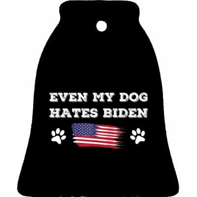 Even My Dog Hates Biden Conservative Anti Liberal US Flag Ceramic Bell Ornament