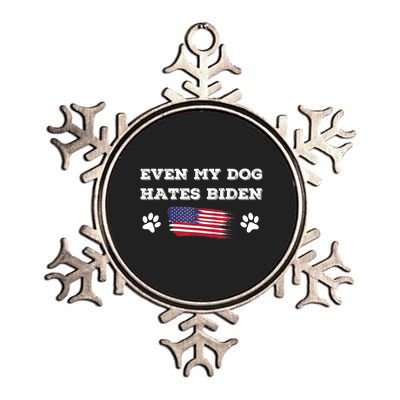 Even My Dog Hates Biden Conservative Anti Liberal US Flag Metallic Star Ornament