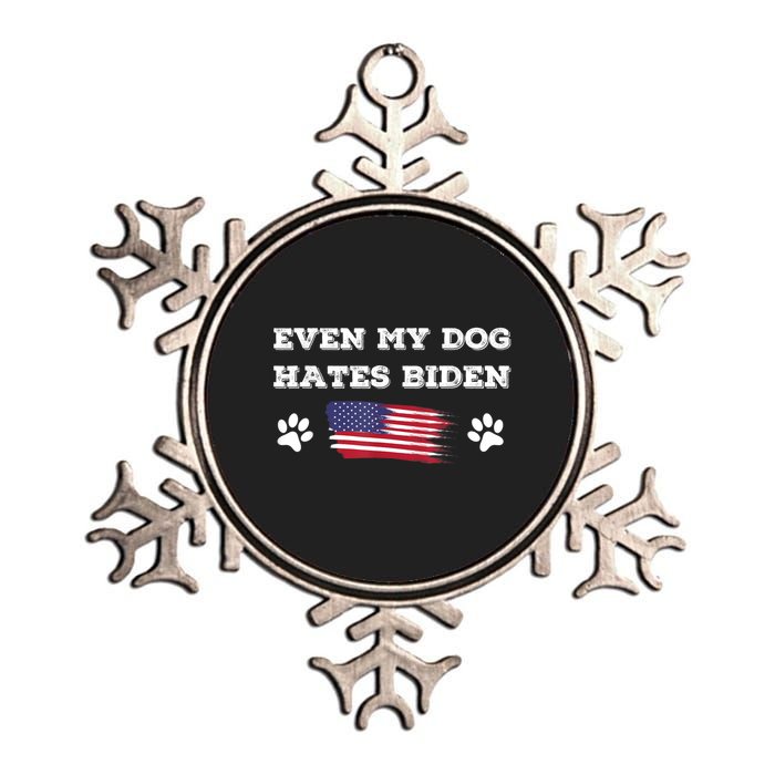 Even My Dog Hates Biden Conservative Anti Liberal US Flag Metallic Star Ornament