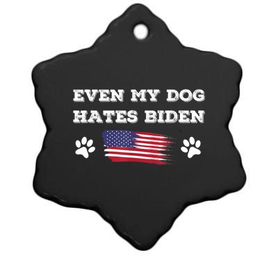 Even My Dog Hates Biden Conservative Anti Liberal US Flag Ceramic Star Ornament