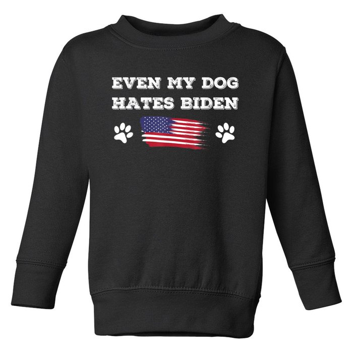 Even My Dog Hates Biden Conservative Anti Liberal US Flag Toddler Sweatshirt