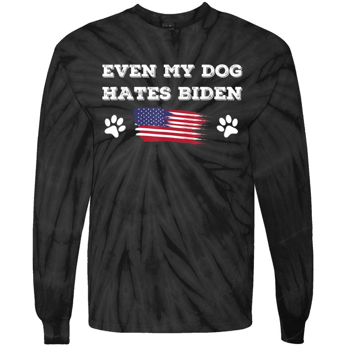 Even My Dog Hates Biden Conservative Anti Liberal US Flag Tie-Dye Long Sleeve Shirt