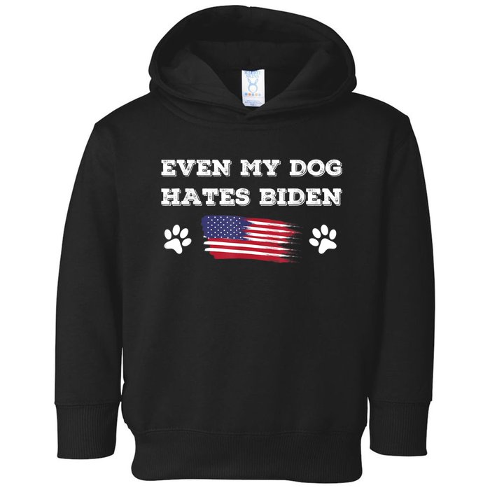 Even My Dog Hates Biden Conservative Anti Liberal US Flag Toddler Hoodie