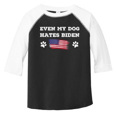 Even My Dog Hates Biden Conservative Anti Liberal US Flag Toddler Fine Jersey T-Shirt