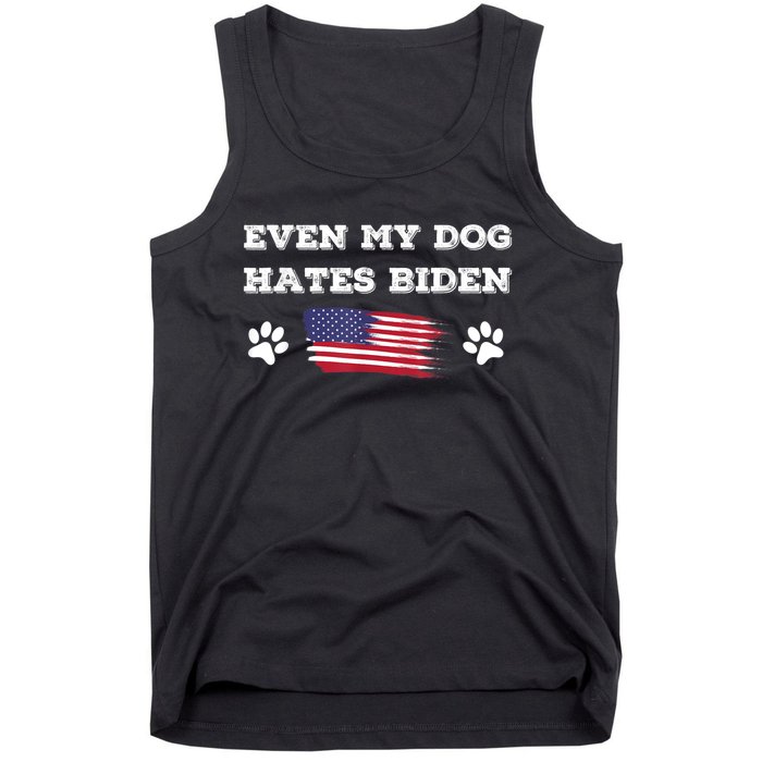 Even My Dog Hates Biden Conservative Anti Liberal US Flag Tank Top