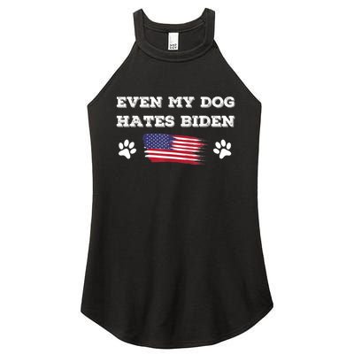 Even My Dog Hates Biden Conservative Anti Liberal US Flag Women's Perfect Tri Rocker Tank