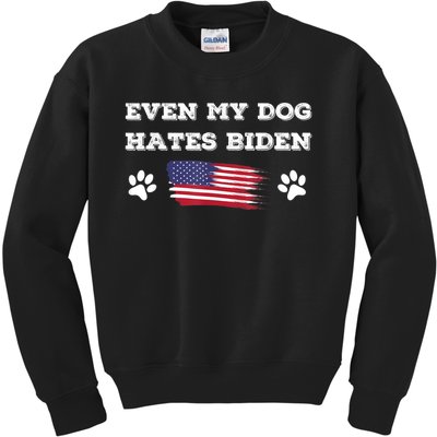 Even My Dog Hates Biden Conservative Anti Liberal US Flag Kids Sweatshirt