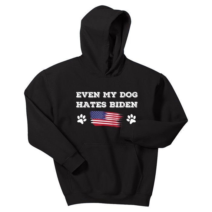 Even My Dog Hates Biden Conservative Anti Liberal US Flag Kids Hoodie