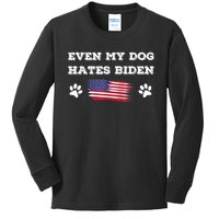 Even My Dog Hates Biden Conservative Anti Liberal US Flag Kids Long Sleeve Shirt