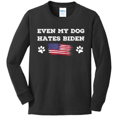 Even My Dog Hates Biden Conservative Anti Liberal US Flag Kids Long Sleeve Shirt