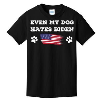 Even My Dog Hates Biden Conservative Anti Liberal US Flag Kids T-Shirt