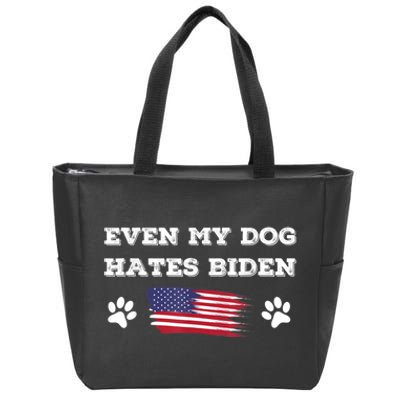 Even My Dog Hates Biden Conservative Anti Liberal US Flag Zip Tote Bag