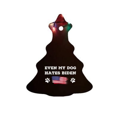 Even My Dog Hates Biden Conservative Anti Liberal US Flag Ceramic Tree Ornament