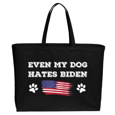 Even My Dog Hates Biden Conservative Anti Liberal US Flag Cotton Canvas Jumbo Tote