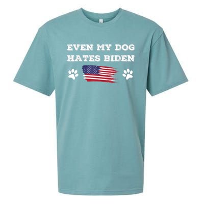 Even My Dog Hates Biden Conservative Anti Liberal US Flag Sueded Cloud Jersey T-Shirt