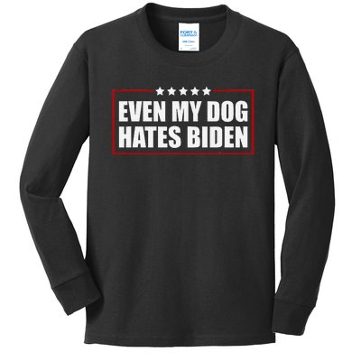 Even My Dog Hates Biden Sarcastic Political Joke Kids Long Sleeve Shirt