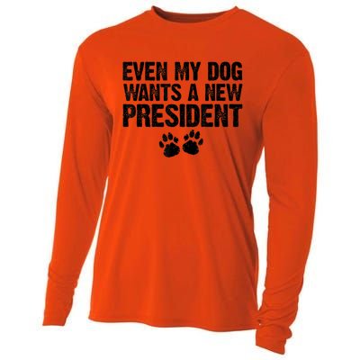 Even My Dog Wants A New President Funny Dog Paw Cooling Performance Long Sleeve Crew