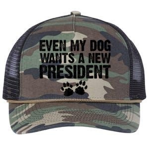 Even My Dog Wants A New President Funny Dog Paw Retro Rope Trucker Hat Cap