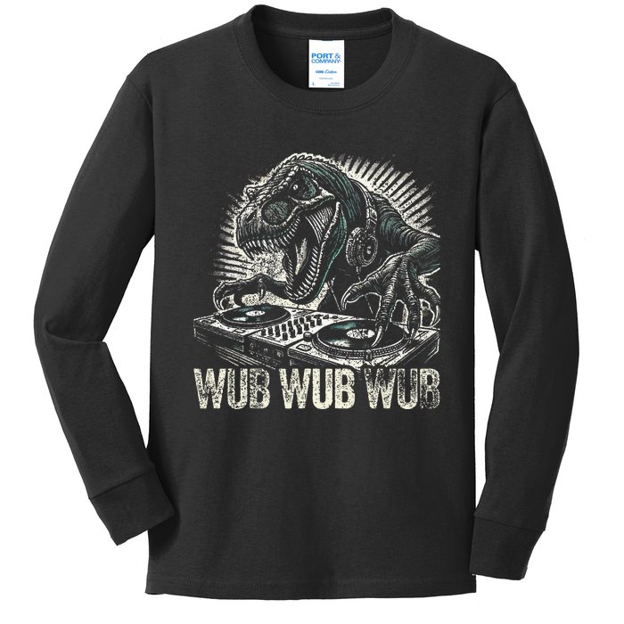 Electronic Music Dinosaur Dj Dubstep Kids Long Sleeve Shirt