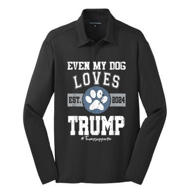 Even My Dog Loves Trump Usa Flag Election Trump Support Silk Touch Performance Long Sleeve Polo