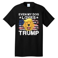 Even My Dog Loves Trump Usa Flag Election Trump Support Tall T-Shirt