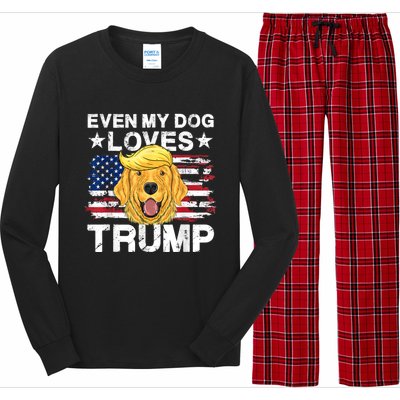 Even My Dog Loves Trump Usa Flag Election Trump Support Long Sleeve Pajama Set