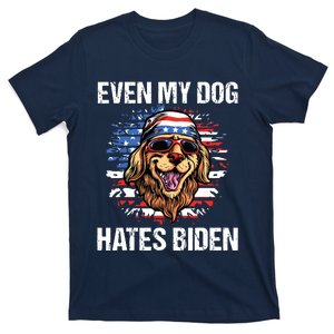 Even My Dog Hates Biden Funny Anti Biden American Flag Dog T-Shirt