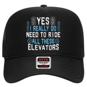 Elevator Mechanic Engineer Constructor Elevator High Crown Mesh Back Trucker Hat