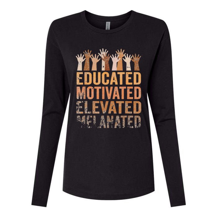 Educated Motivated Elevated Melanated Black Pride Melanin Womens Cotton Relaxed Long Sleeve T-Shirt