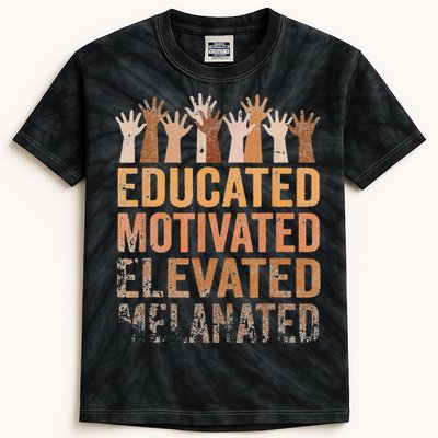 Educated Motivated Elevated Melanated Black Pride Melanin Kids Tie-Dye T-Shirt