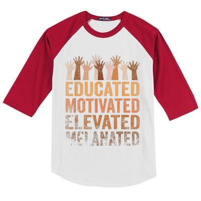 Educated Motivated Elevated Melanated Black Pride Melanin Kids Colorblock Raglan Jersey