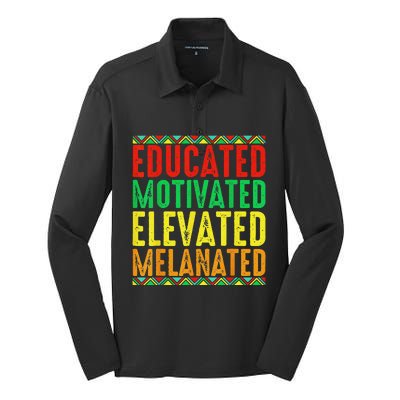 Educated Motivated Elevated Melanated Black Pride Melanin Silk Touch Performance Long Sleeve Polo