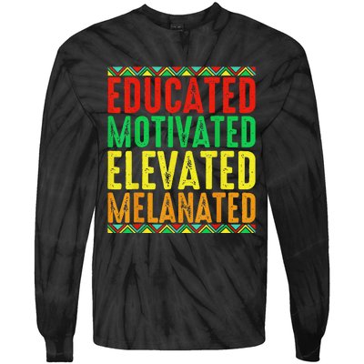 Educated Motivated Elevated Melanated Black Pride Melanin Tie-Dye Long Sleeve Shirt