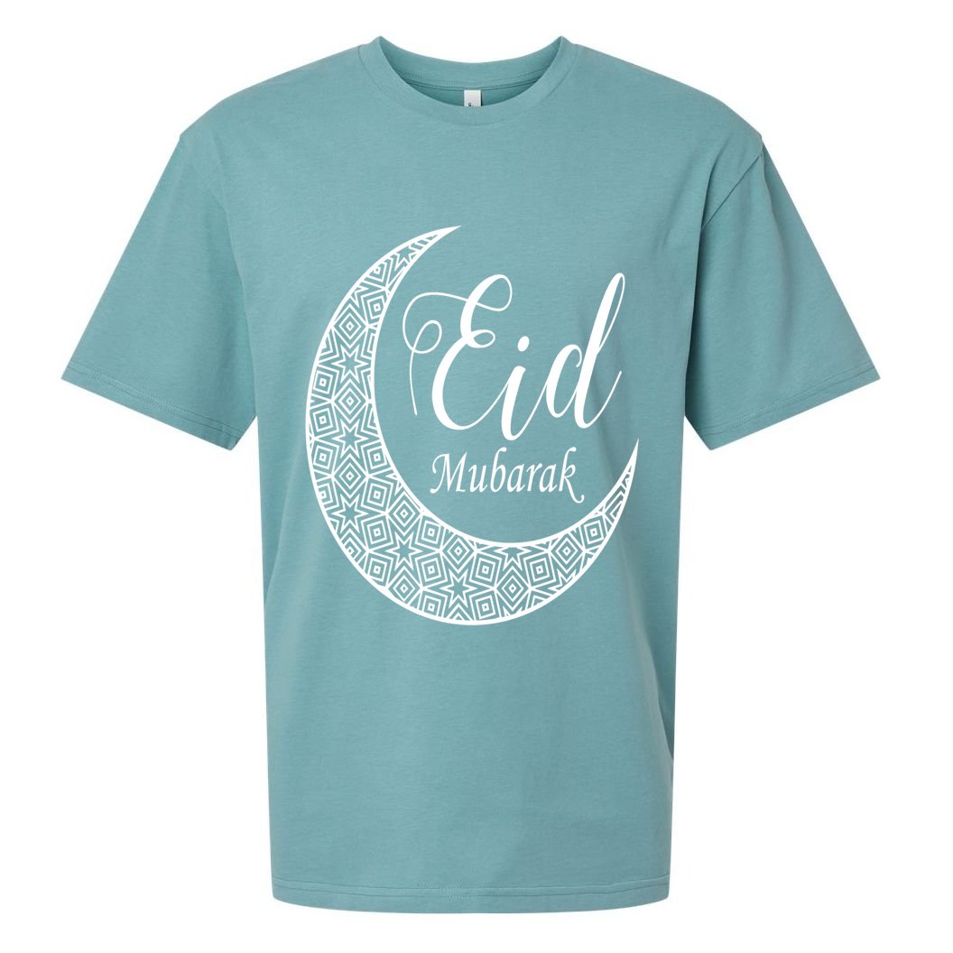 Eid Mubarak Eid Al Fitr And Eid Al Adha Gift Half Moon Unique Gift Sueded Cloud Jersey T-Shirt