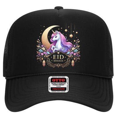 Eid Mubarak Eid Mubarak Unicorn Cute High Crown Mesh Back Trucker Hat