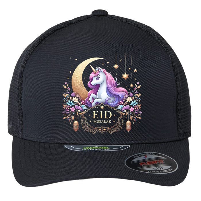 Eid Mubarak Eid Mubarak Unicorn Cute Flexfit Unipanel Trucker Cap