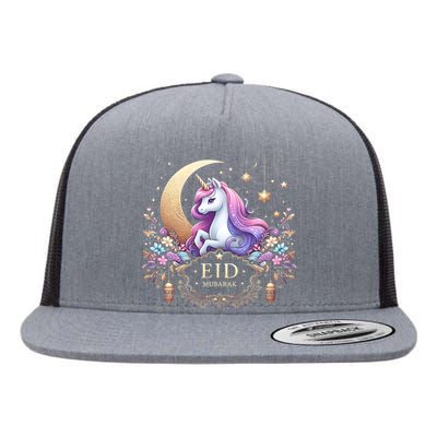 Eid Mubarak Eid Mubarak Unicorn Cute Flat Bill Trucker Hat