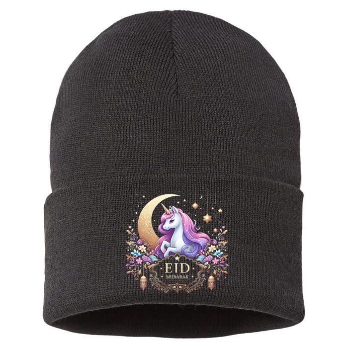 Eid Mubarak Eid Mubarak Unicorn Cute Sustainable Knit Beanie