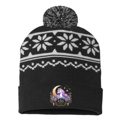 Eid Mubarak Eid Mubarak Unicorn Cute USA-Made Snowflake Beanie