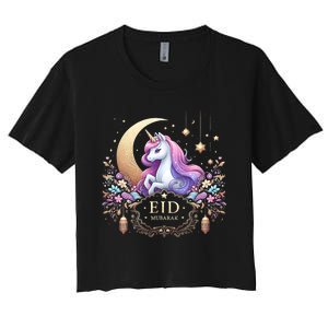 Eid Mubarak Eid Mubarak Unicorn Cute Women's Crop Top Tee