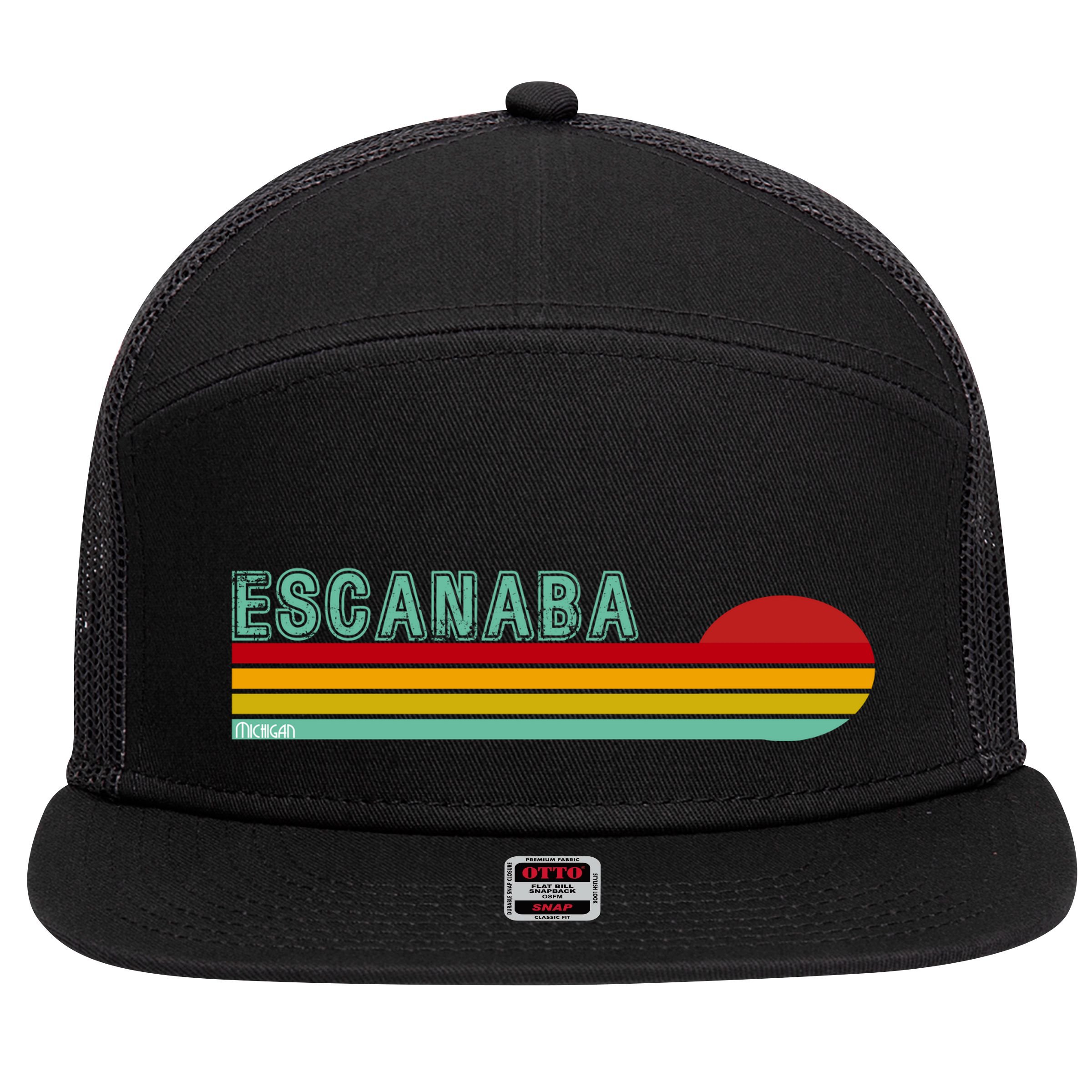 Escanaba Michigan 7 Panel Mesh Trucker Snapback Hat