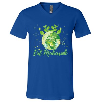 Eid Mubarak Earth Day Design Gift V-Neck T-Shirt