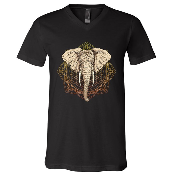 Elephant Mandala V-Neck T-Shirt