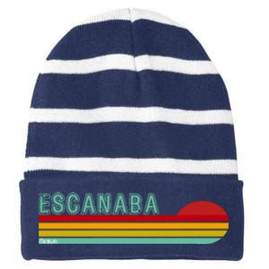 Escanaba Michigan Striped Beanie with Solid Band