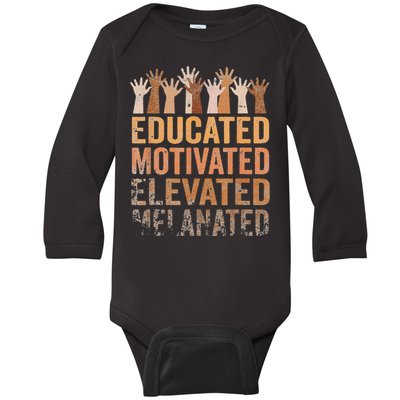 Educated Motivated Elevated Melanated Black History Month Baby Long Sleeve Bodysuit