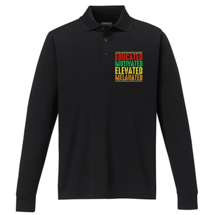 Educated Motivated Elevated Melanated Black History Month Performance Long Sleeve Polo