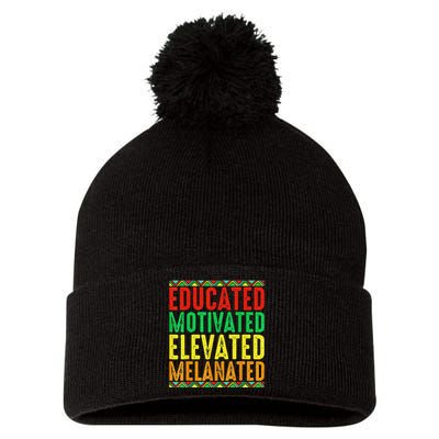 Educated Motivated Elevated Melanated Black History Month Pom Pom 12in Knit Beanie