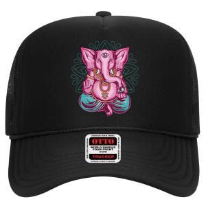 Elephant Meditating High Crown Mesh Back Trucker Hat