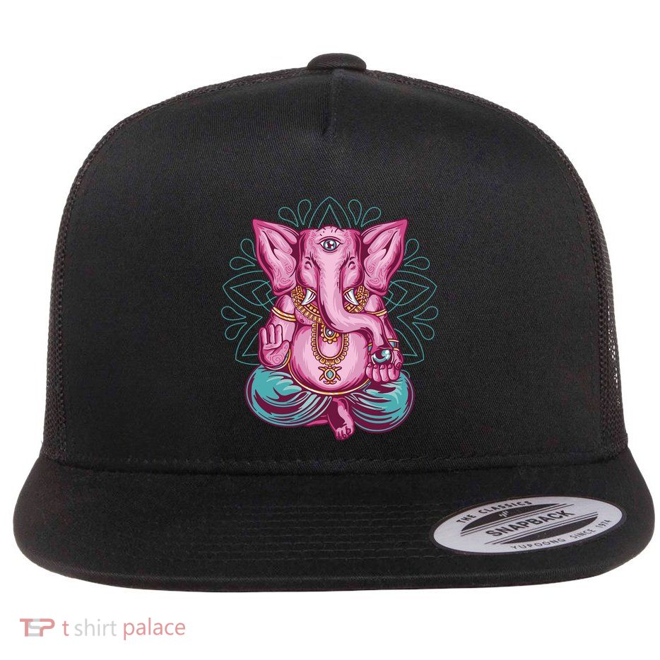Elephant Meditating Flat Bill Trucker Hat
